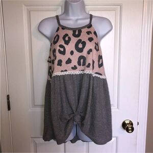 BiBi Pink and Gray Leopard Print Top